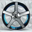 RIN 17X7 4-100 R1 SPORT 17CV3 BLACK MACHINE FACE + INNER LIP BLUE ET40 CB67.1