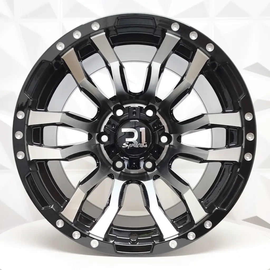 RIN 16X10 6-139.7 R1 SPORT X078 BLACK MACHINE FACE+HOLES RIVETS CHROME ET-44 CB110 