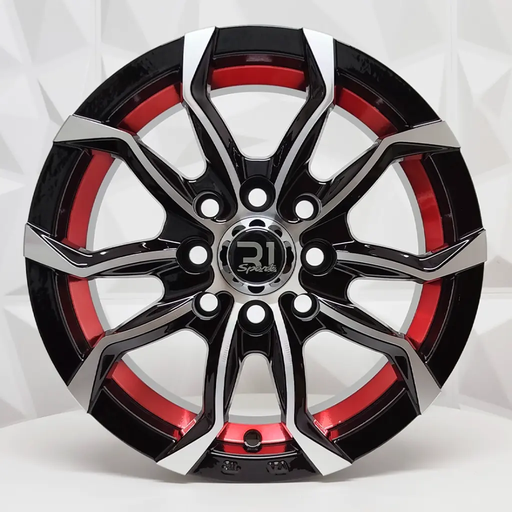RIN 13X5.5 4-100/114.3 R1 SPORT 363B BLACK MACHINE FACE RED UNDER CUT ET25 CB73.1 