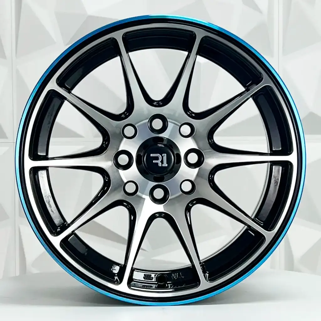 RIN 13X6.5 4-100 R1 SPORT QC1518 BLACK MACHINE FACE BLUE LINE ET0 CB73.1